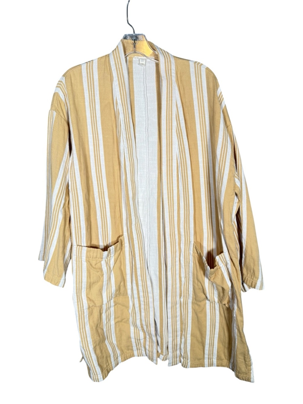 Eileen Fisher Organic Cotton Yellow Striped Kimono Jacket Lagenlook S/M